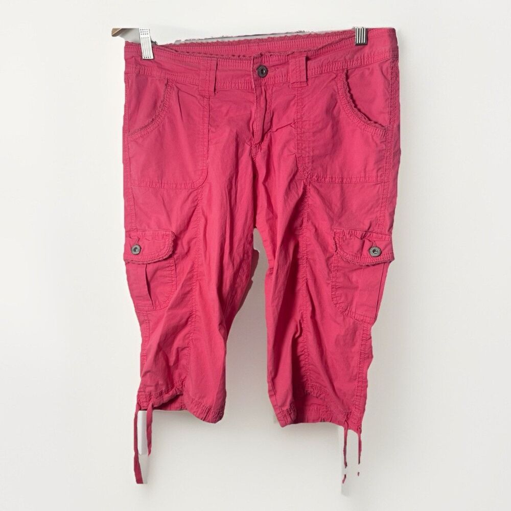 Vintage Y2K Cargo Cropped Capri Size 9 Pink Streetwear Parachute Utility Crochet